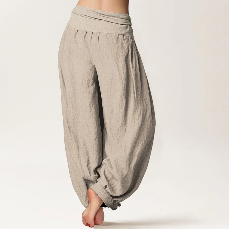 Buddha Stones Pantaloni harem da donna in puro cotone con elastico in vita e motivo a foglie di bambù, stile minimalista - Image 16