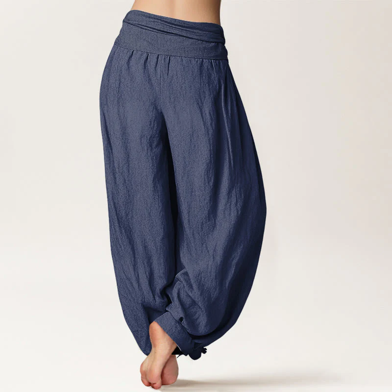 Buddha Stones Pantaloni harem da donna in puro cotone con elastico in vita e motivo a gru e bambù - Image 10