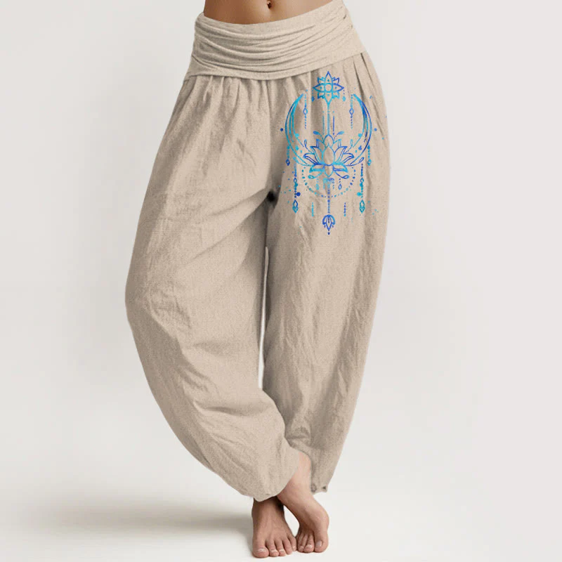 Buddha Stones Pantaloni harem da donna in puro cotone con elastico in vita e motivo a loto - Image 12