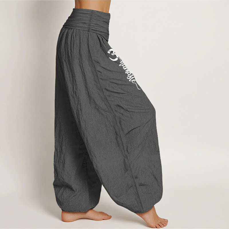 Buddha Stones Pantaloni harem da donna in puro cotone con elastico in vita e motivo Namaste Om - Image 11