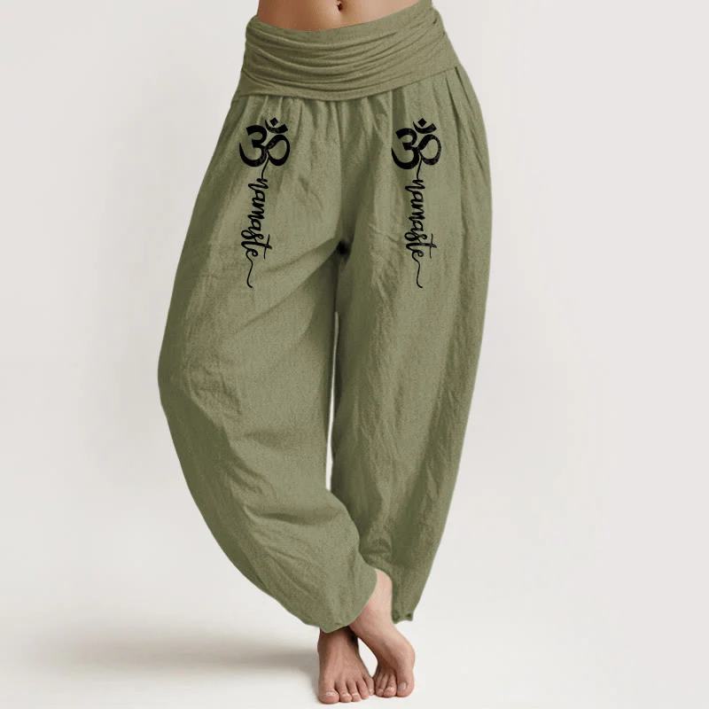Buddha Stones Pantaloni harem da donna in puro cotone con elastico in vita e motivo Namaste Om - Image 12