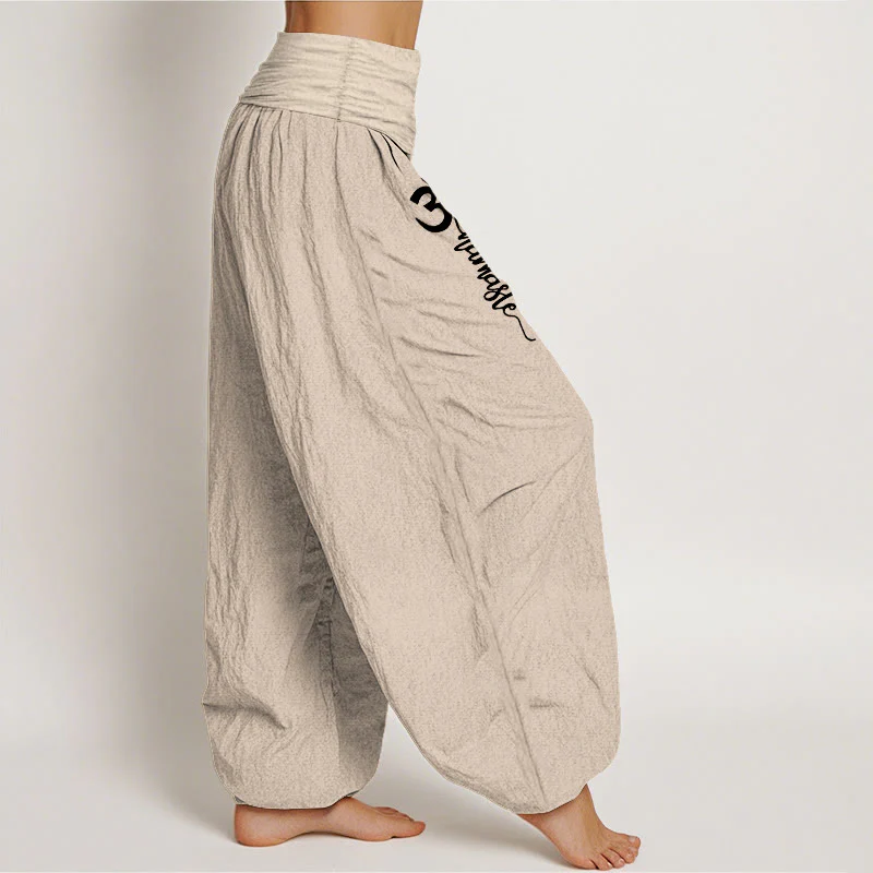 Buddha Stones Pantaloni harem da donna in puro cotone con elastico in vita e motivo Namaste Om - Image 17