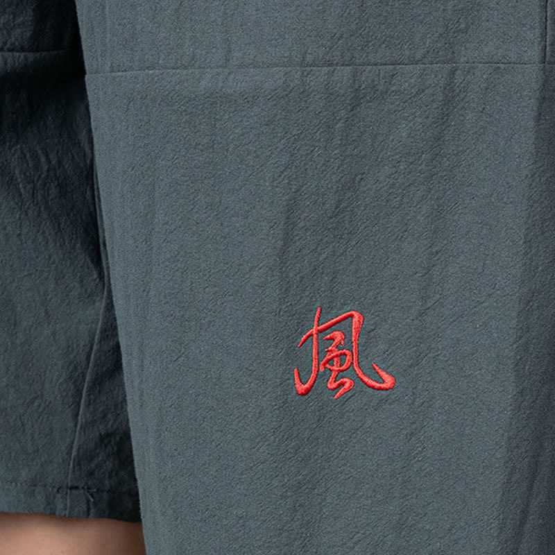 Buddha Stones Pantaloni harem da uomo in cotone e lino, lunghezza capri, con coulisse e tasche. - Image 5