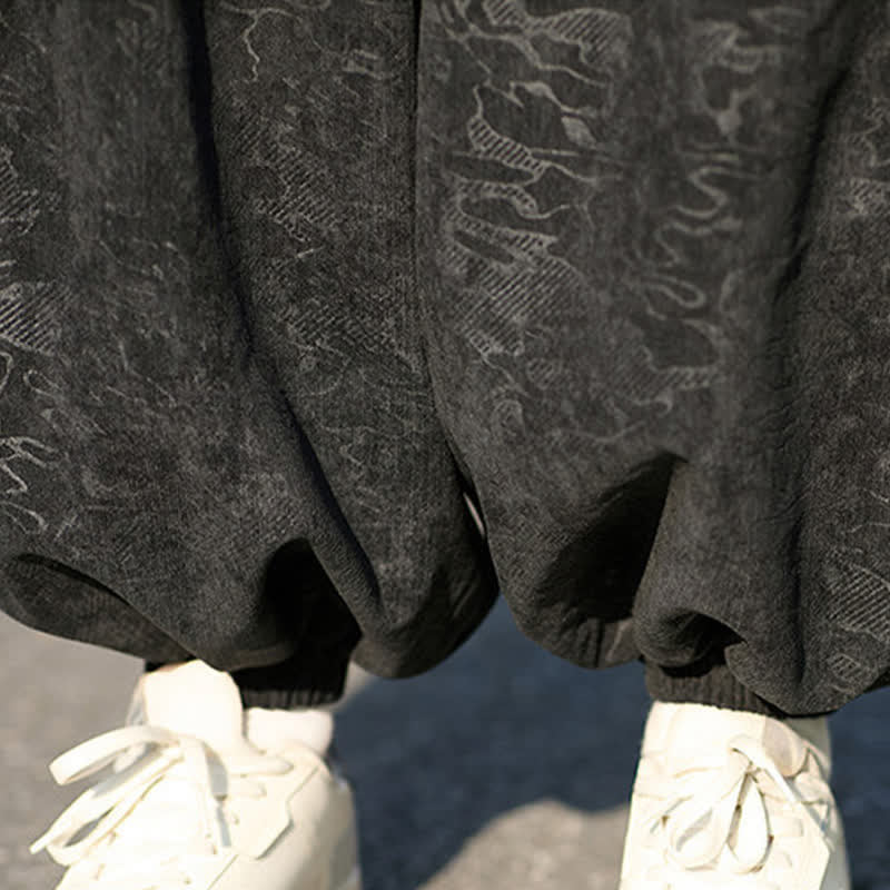 Buddha Stones Pantaloni harem da uomo in jacquard nero con coulisse e polsini elasticizzati, con tasche. - Image 10