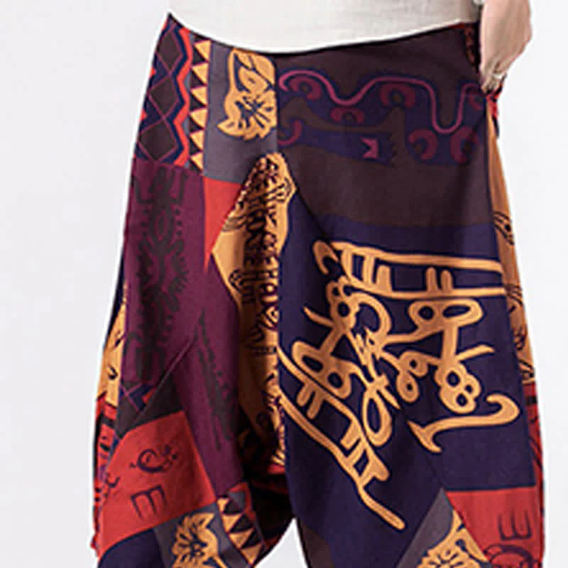 Buddha Stones Pantaloni harem da uomo, lunghezza 7-8, con tasche, stampa etnica, motivo floreale e geometrico. - Image 14