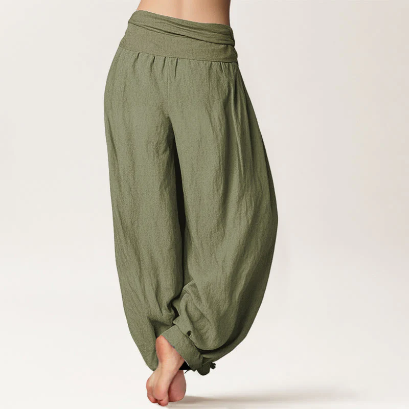 Buddha Stones Pantaloni harem in cotone con elastico in vita e motivo a foglie di bambù casual da donna - Image 16