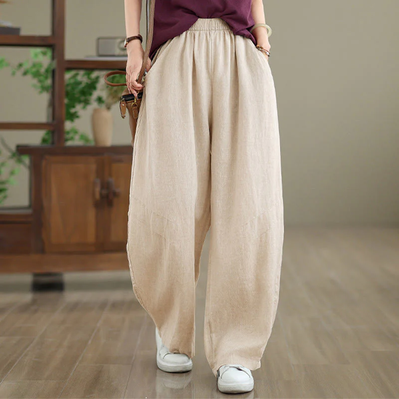 Buddha Stones Pantaloni larghi da donna in cotone casual con tasche - Image 13