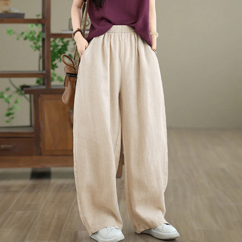 Buddha Stones Pantaloni larghi da donna in cotone casual con tasche - Image 15