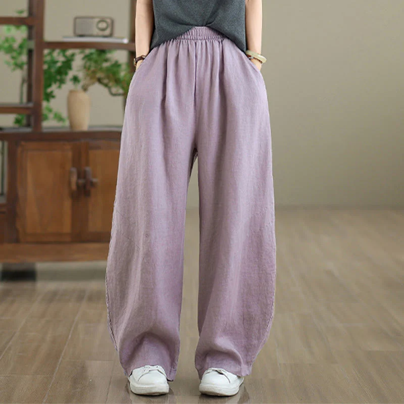 Buddha Stones Pantaloni larghi da donna in cotone casual con tasche - Image 2