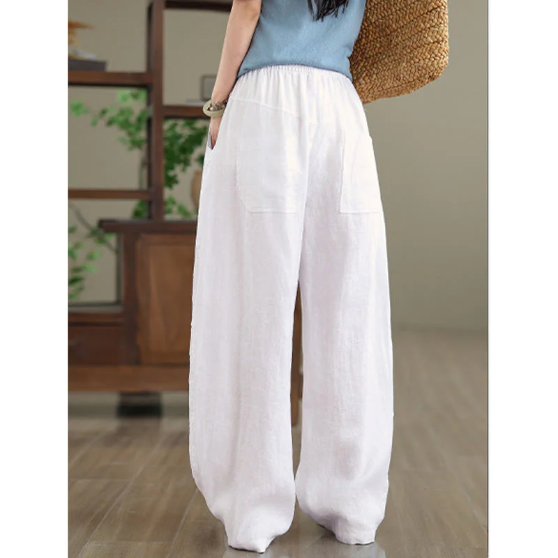 Buddha Stones Pantaloni larghi da donna in cotone casual con tasche - Image 22