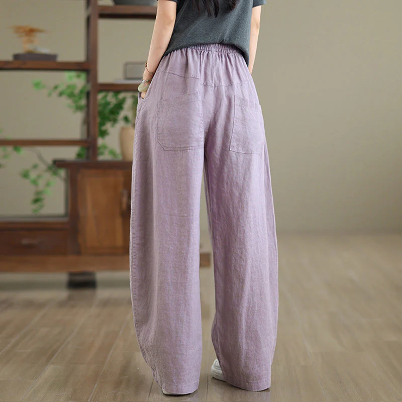 Buddha Stones Pantaloni larghi da donna in cotone casual con tasche - Image 4