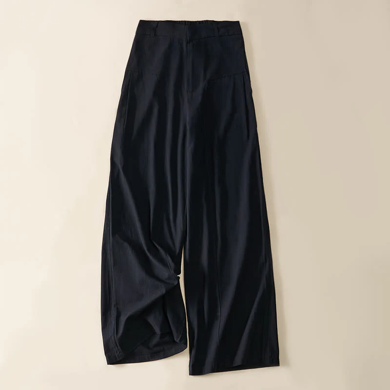 Buddha Stones Pantaloni larghi da donna in cotone con tasche e design semplice con cerniera - Image 10