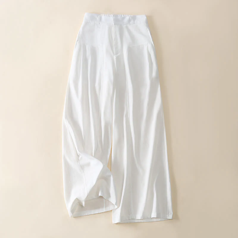 Buddha Stones Pantaloni larghi da donna in cotone con tasche e design semplice con cerniera - Image 13