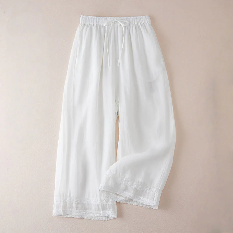 Buddha Stones Pantaloni larghi da donna in cotone con tasche e fodera casual, lunghezza 7-8 - Image 10