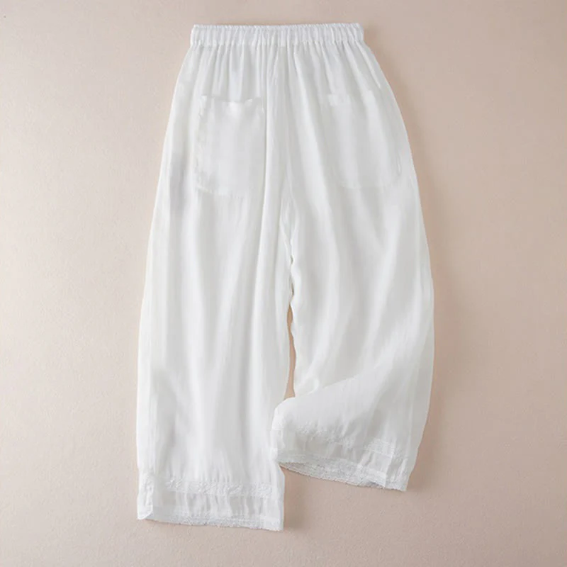 Buddha Stones Pantaloni larghi da donna in cotone con tasche e fodera casual, lunghezza 7-8 - Image 11