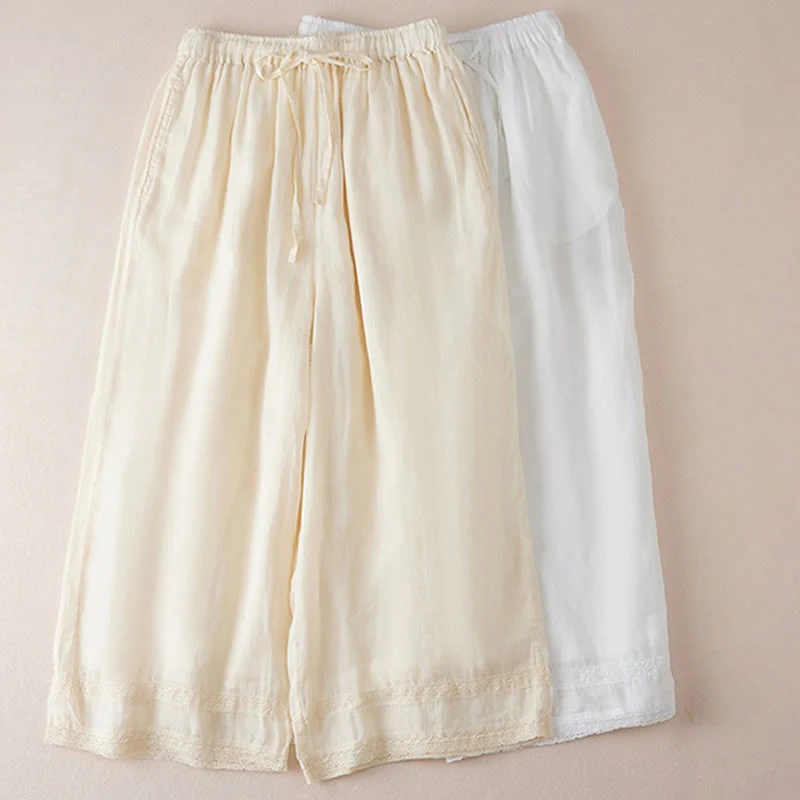 Buddha Stones Pantaloni larghi da donna in cotone con tasche e fodera casual, lunghezza 7-8 - Image 16