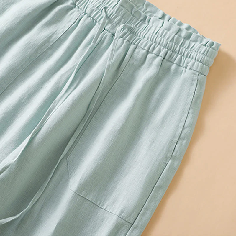 Buddha Stones Pantaloni larghi da donna in cotone con tasche, modello dritto e casual, lunghezza 7-8 - Image 12