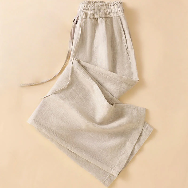 Buddha Stones Pantaloni larghi da donna in cotone con tasche, modello dritto e casual, lunghezza 7-8 - Image 3