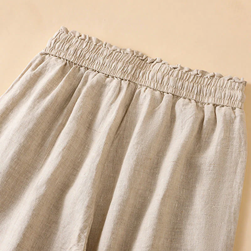 Buddha Stones Pantaloni larghi da donna in cotone con tasche, modello dritto e casual, lunghezza 7-8 - Image 4