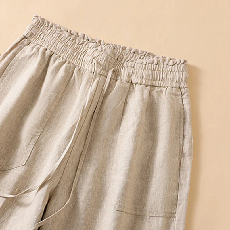 Buddha Stones Pantaloni larghi da donna in cotone con tasche, modello dritto e casual, lunghezza 7-8 - Image 6