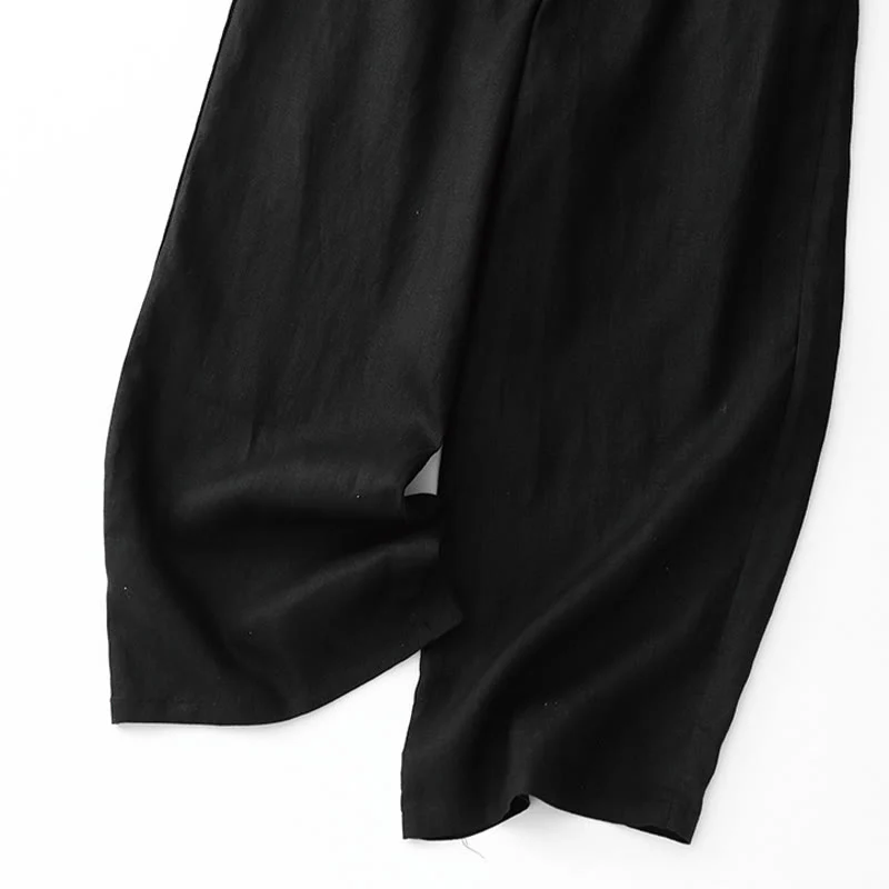 Buddha Stones Pantaloni larghi da donna in cotone e lino, con coulisse, lunghezza alla caviglia, tinta unita, estivi, con tasche e cerniera - Image 10
