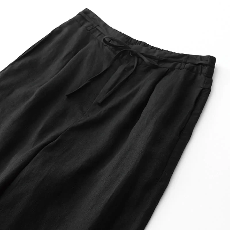 Buddha Stones Pantaloni larghi da donna in cotone e lino, con coulisse, lunghezza alla caviglia, tinta unita, estivi, con tasche e cerniera - Image 9