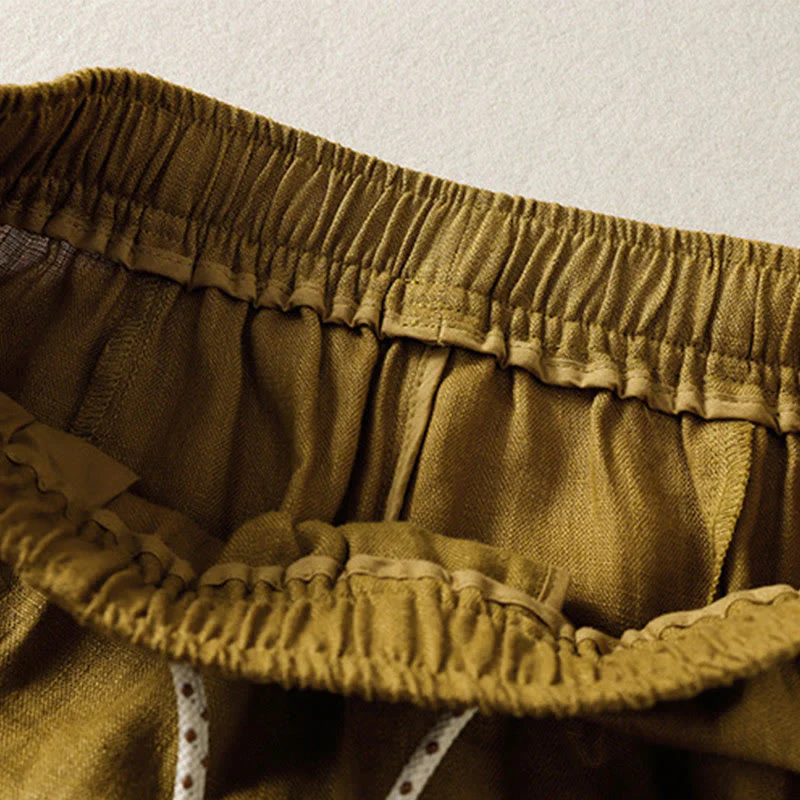 Buddha Stones Pantaloni larghi in cotone con coulisse, perline ricamate e tasche, da donna - Image 11