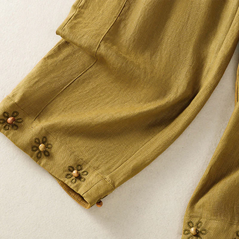 Buddha Stones Pantaloni larghi in cotone con coulisse, perline ricamate e tasche, da donna - Image 12