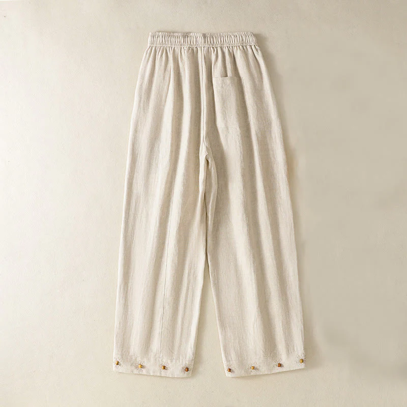 Buddha Stones Pantaloni larghi in cotone con coulisse, perline ricamate e tasche, da donna - Image 13