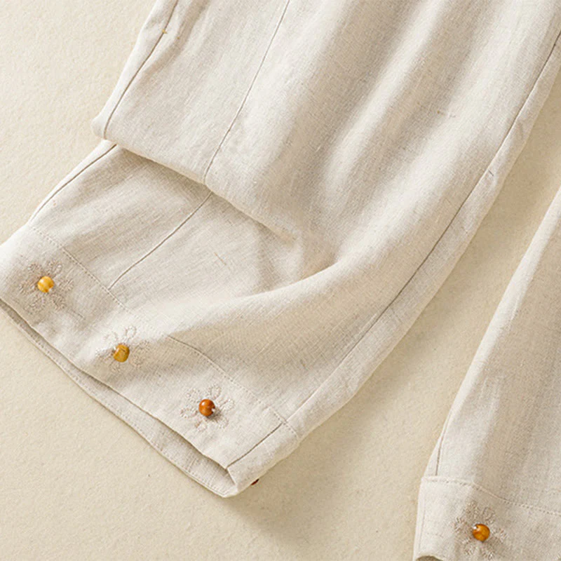 Buddha Stones Pantaloni larghi in cotone con coulisse, perline ricamate e tasche, da donna - Image 21