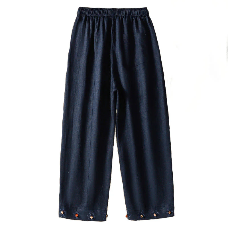 Buddha Stones Pantaloni larghi in cotone con coulisse, perline ricamate e tasche, da donna - Image 6