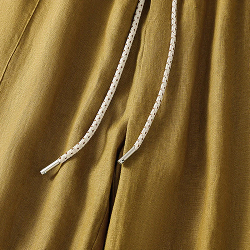 Buddha Stones Pantaloni larghi in cotone con coulisse, perline ricamate e tasche, da donna - Image 9