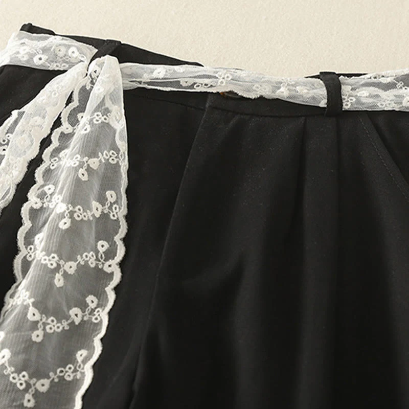 Buddha Stones Pantaloni larghi in cotone da donna con cintura in pizzo tinta unita e tasche - Image 19