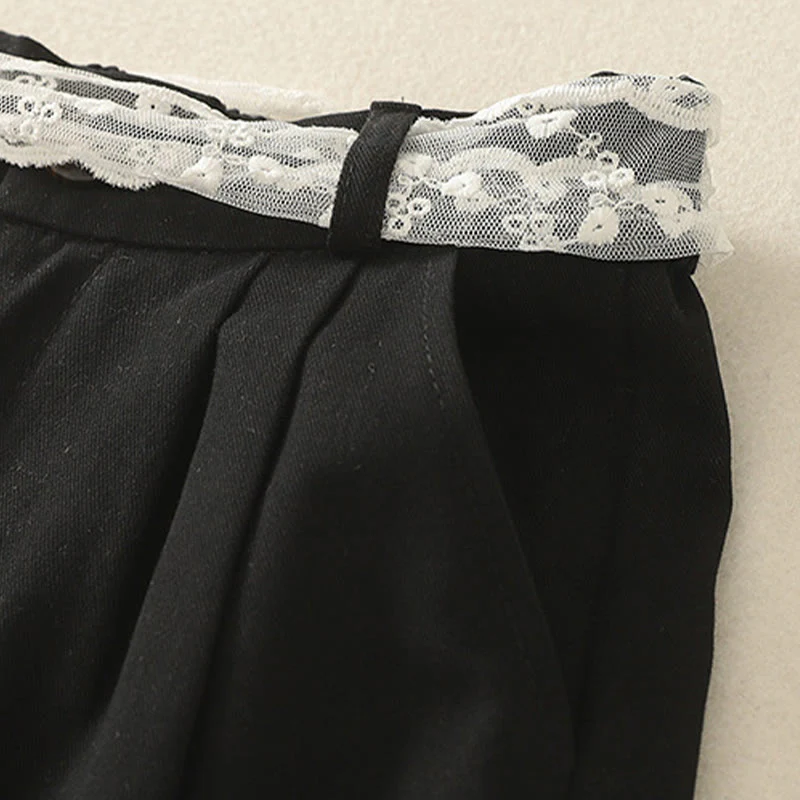 Buddha Stones Pantaloni larghi in cotone da donna con cintura in pizzo tinta unita e tasche - Image 20
