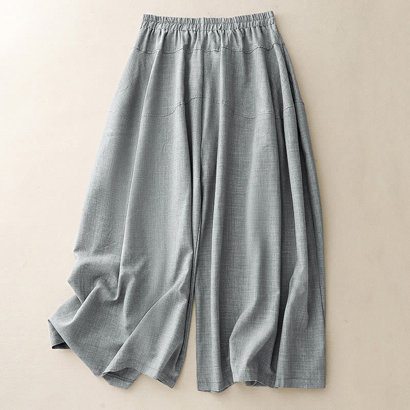Buddha Stones Pantaloni larghi in cotone e lino con tasche, da donna, colore blu acciaio chiaro