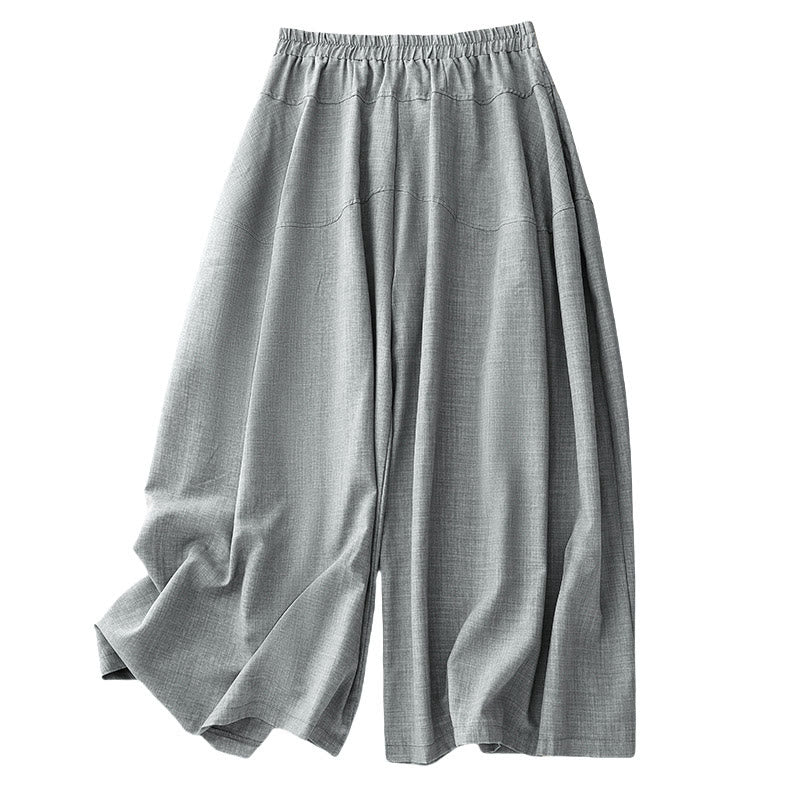 Buddha Stones Pantaloni larghi in cotone e lino con tasche, da donna, colore blu acciaio chiaro - Image 10