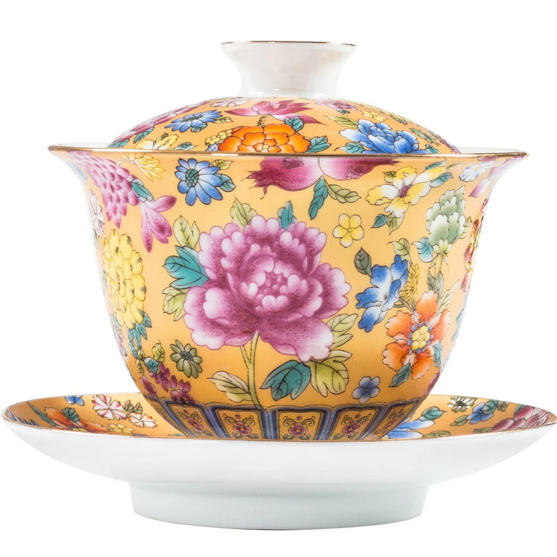 Buddha Stones Peony Flowers Ceramic Gaiwan Sancai Tazza da tè Kung Fu Tazza da tè e piattino con coperchio - Image 10