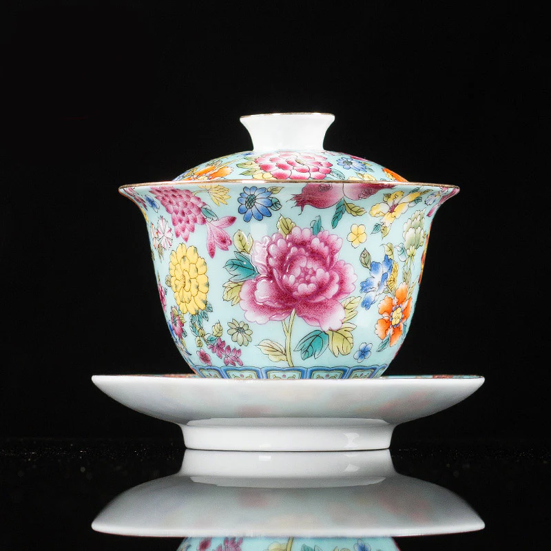 Buddha Stones Peony Flowers Ceramic Gaiwan Sancai Tazza da tè Kung Fu Tazza da tè e piattino con coperchio - Image 14