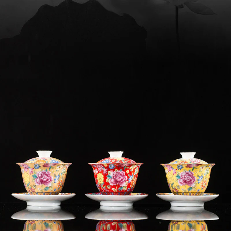 Buddha Stones Peony Flowers Ceramic Gaiwan Sancai Tazza da tè Kung Fu Tazza da tè e piattino con coperchio - Image 16