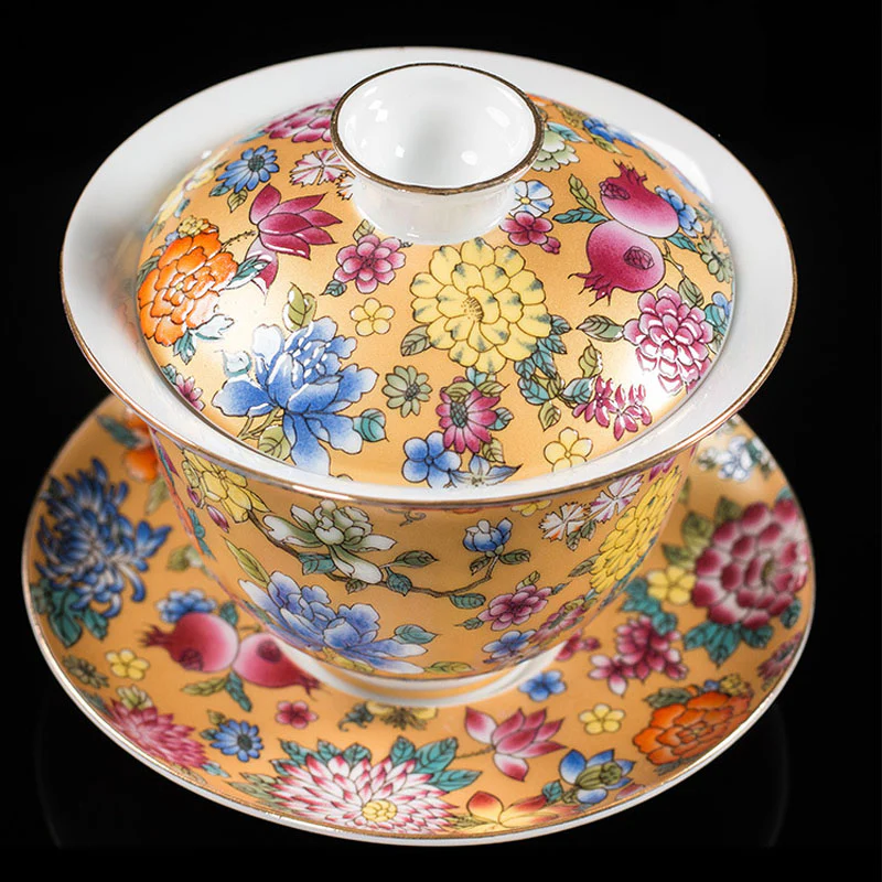Buddha Stones Peony Flowers Ceramic Gaiwan Sancai Tazza da tè Kung Fu Tazza da tè e piattino con coperchio - Image 4