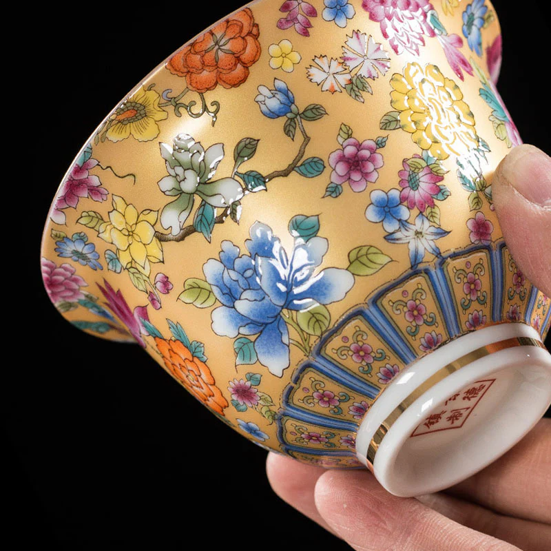 Buddha Stones Peony Flowers Ceramic Gaiwan Sancai Tazza da tè Kung Fu Tazza da tè e piattino con coperchio - Image 5