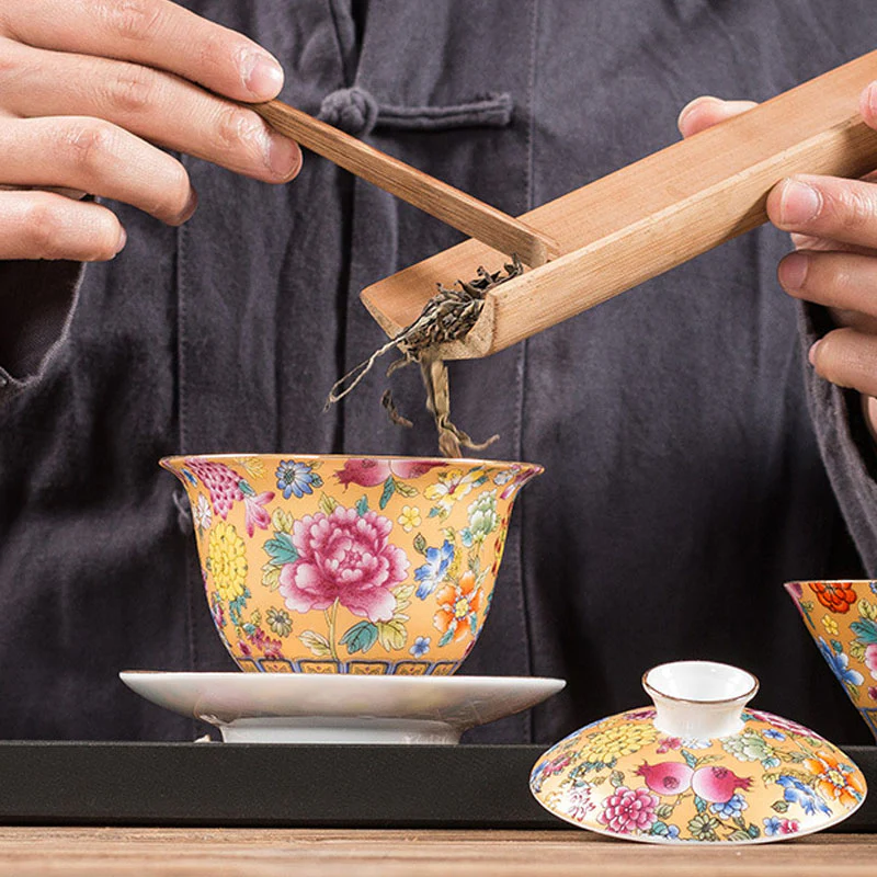 Buddha Stones Peony Flowers Ceramic Gaiwan Sancai Tazza da tè Kung Fu Tazza da tè e piattino con coperchio - Image 7