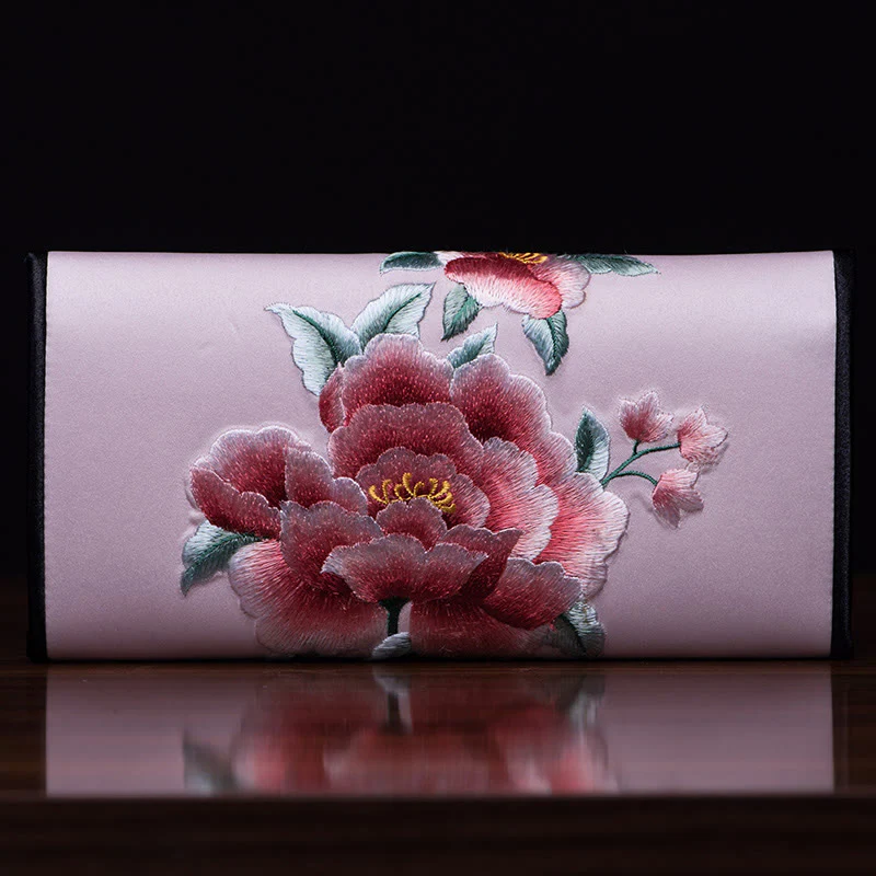 Buddha Stones Peony Su Ricamo Viaggio Shopping Borsa Lunga Borsa a Mano