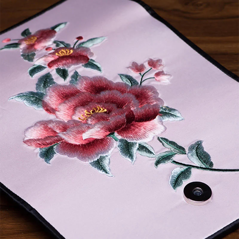 Buddha Stones Peony Su Ricamo Viaggio Shopping Borsa Lunga Borsa a Mano - Image 11