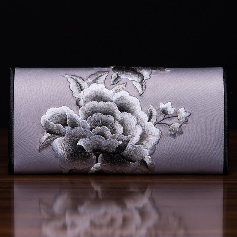 Buddha Stones Peony Su Ricamo Viaggio Shopping Borsa Lunga Borsa a Mano - Image 2