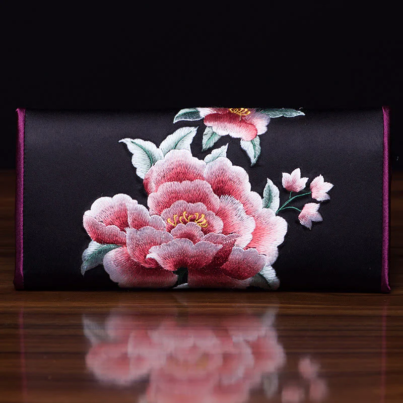 Buddha Stones Peony Su Ricamo Viaggio Shopping Borsa Lunga Borsa a Mano - Image 3