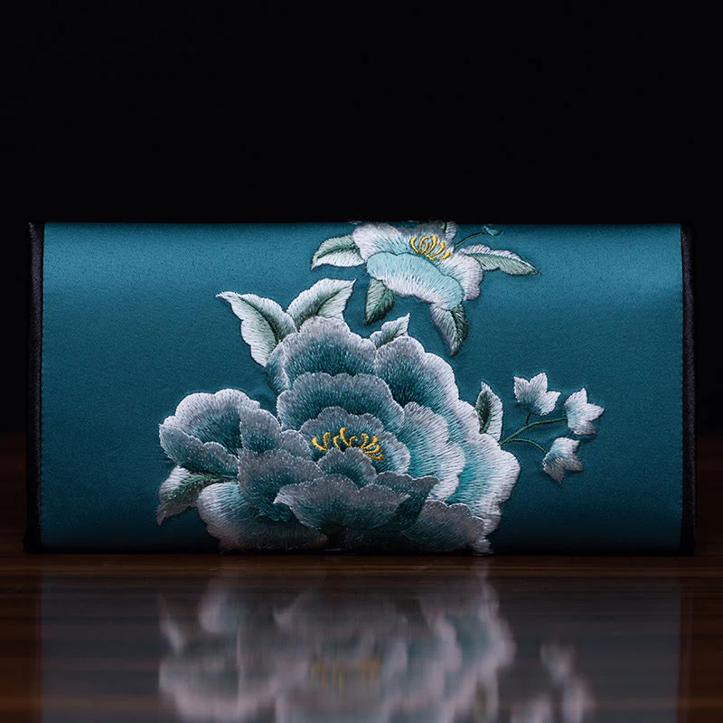 Buddha Stones Peony Su Ricamo Viaggio Shopping Borsa Lunga Borsa a Mano - Image 5