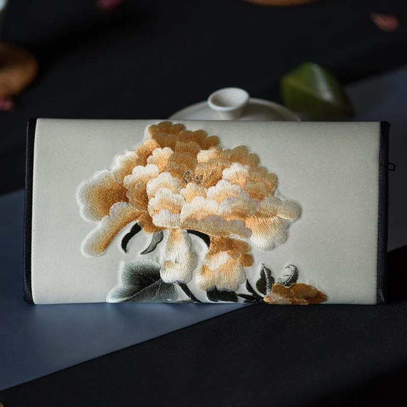 Buddha Stones Peony Flower Su Ricamo Viaggio Shopping Borsa Lunga Borsa a Mano - Image 22