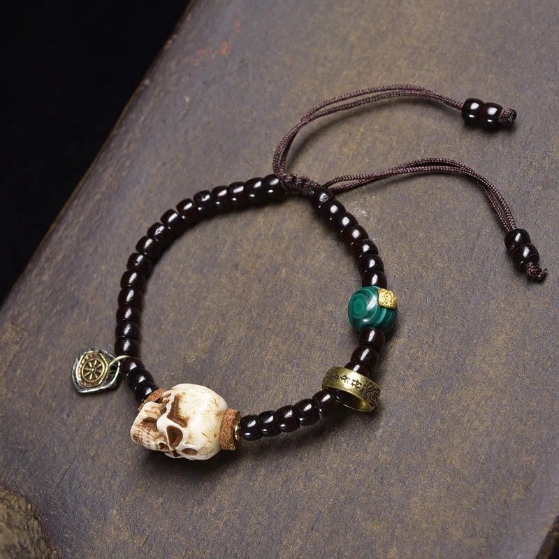 Buddha Stones, perle di osso tibetano, guscio di cocco, braccialetto della felicità del Signore della Foresta dei Cadaveri - Image 3