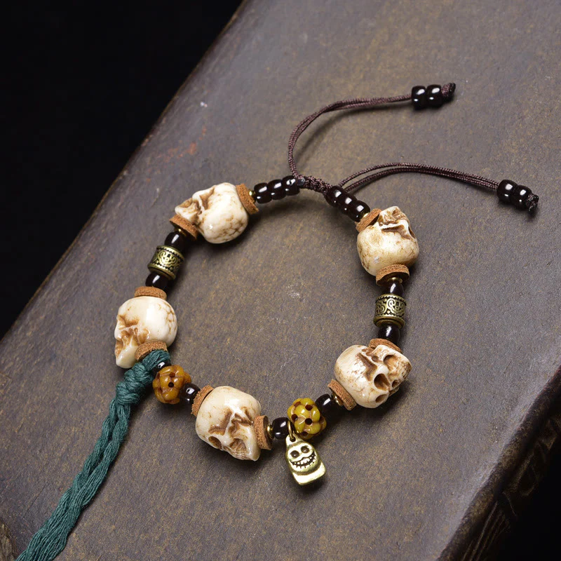 Buddha Stones, perle di osso tibetano, guscio di cocco, braccialetto della felicità del Signore della Foresta dei Cadaveri - Image 5